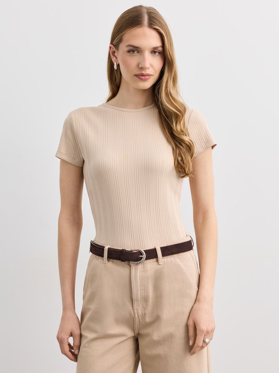 Tricou cu mâneci scurte - Beige - MOHITO