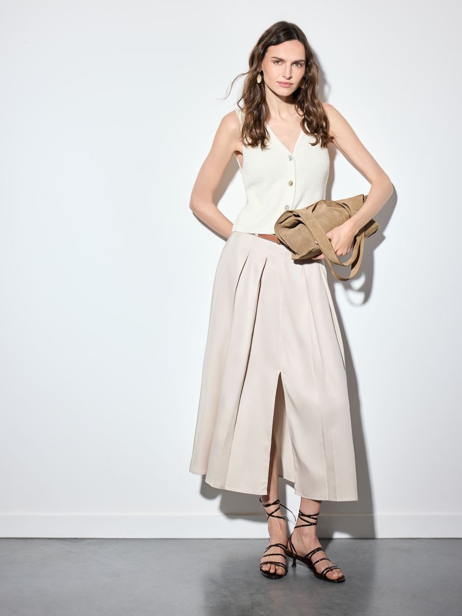 Fustă midi cu curea - Beige - MOHITO