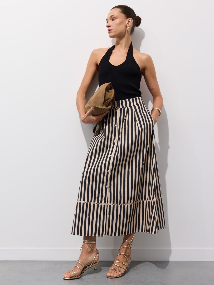 Spódnica midi w paski Spódnica midi w paski - beżowy - MOHITO