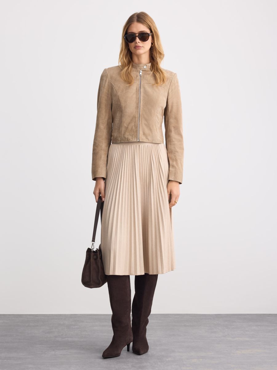 Fustă midi plisată - Beige - MOHITO