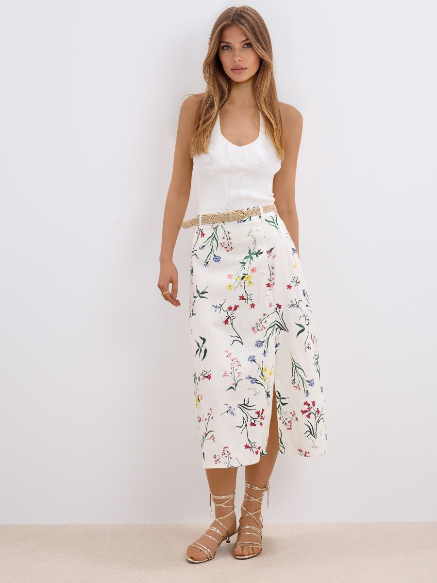 Spódnica midi z plecionym paskiem - beżowy - MOHITO