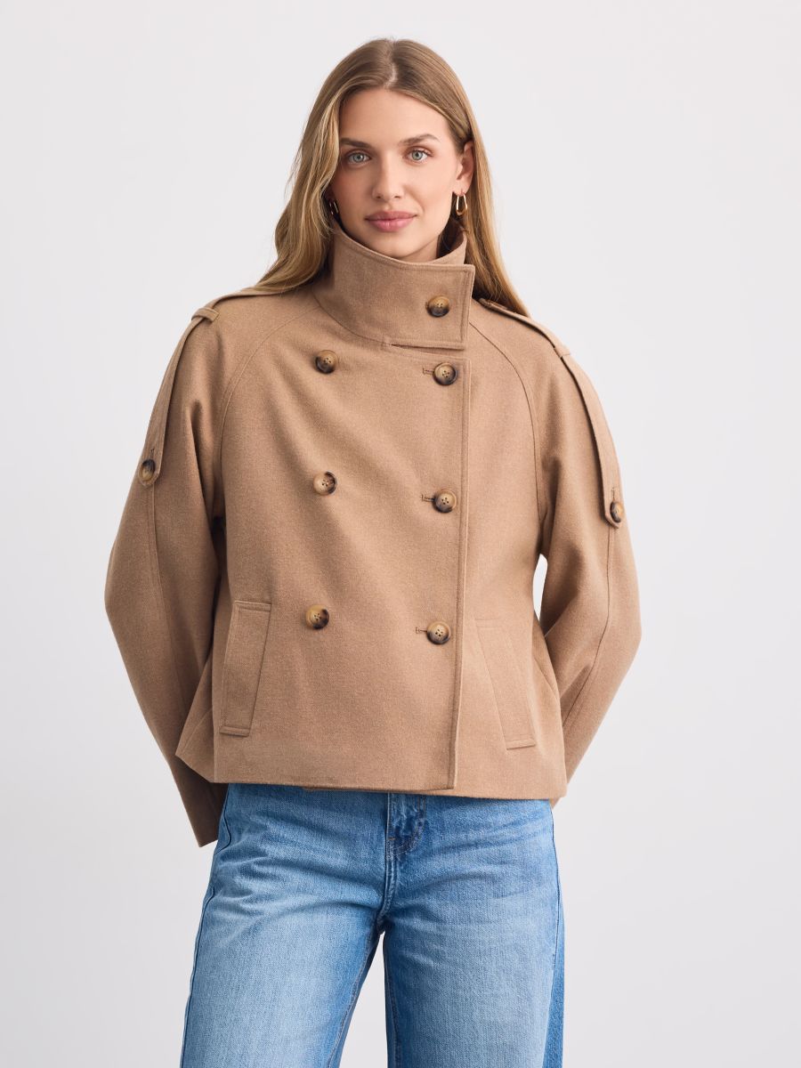 Geacă cu două rânduri de nasturi - Beige - MOHITO