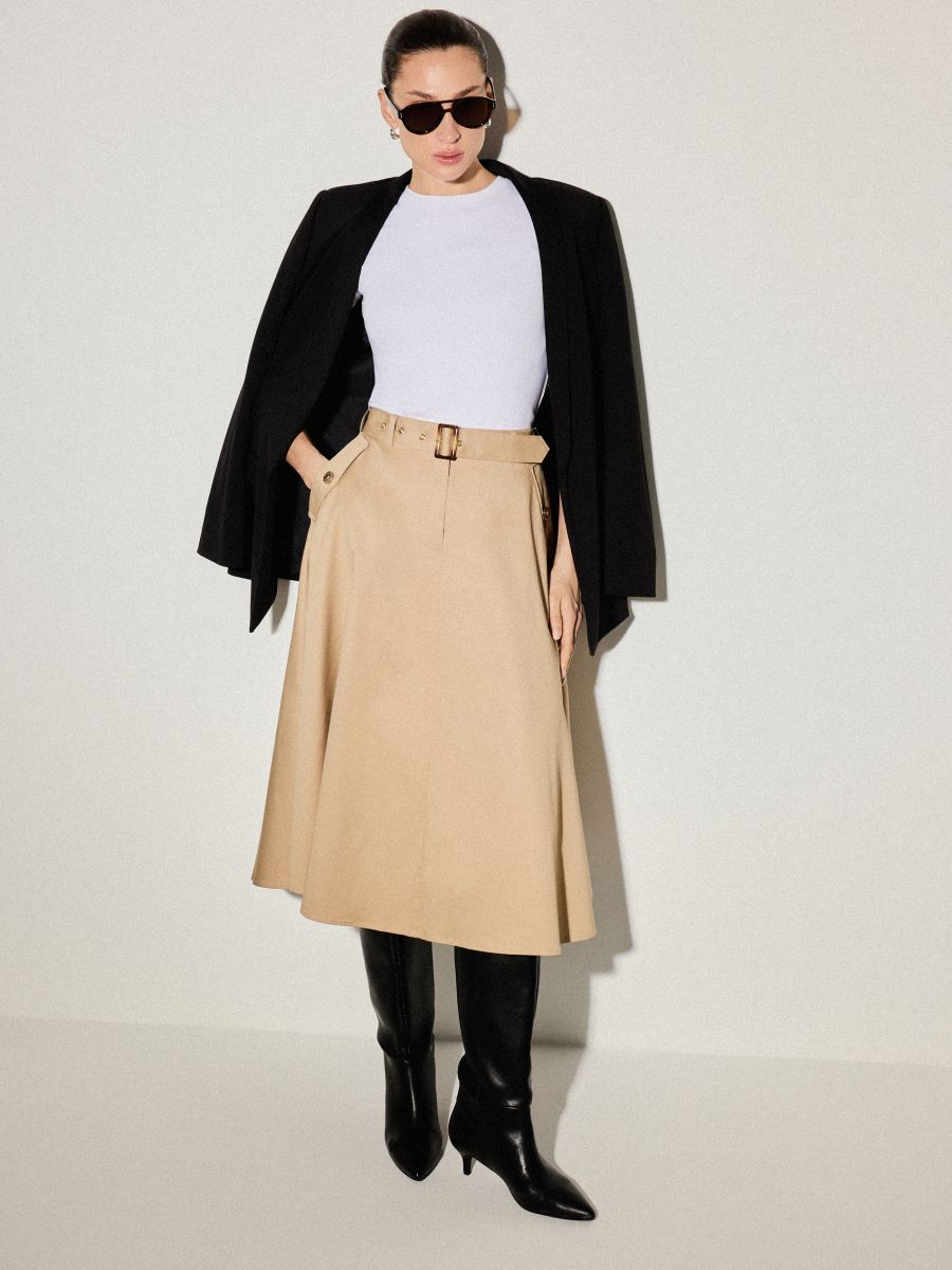 Fustă midi cu curea - Beige - MOHITO