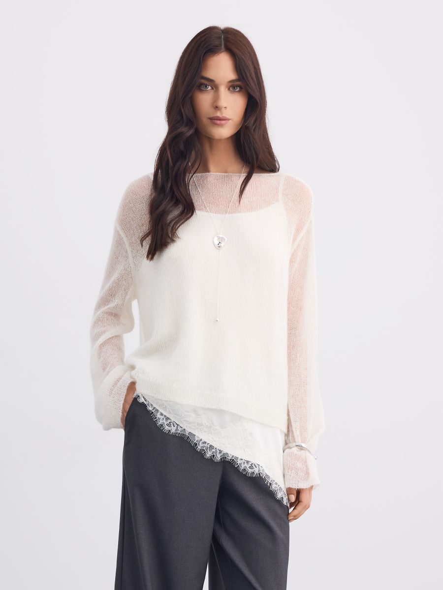 Sweter z moherem i wełną Sweter z moherem i wełną - kremowy - MOHITO