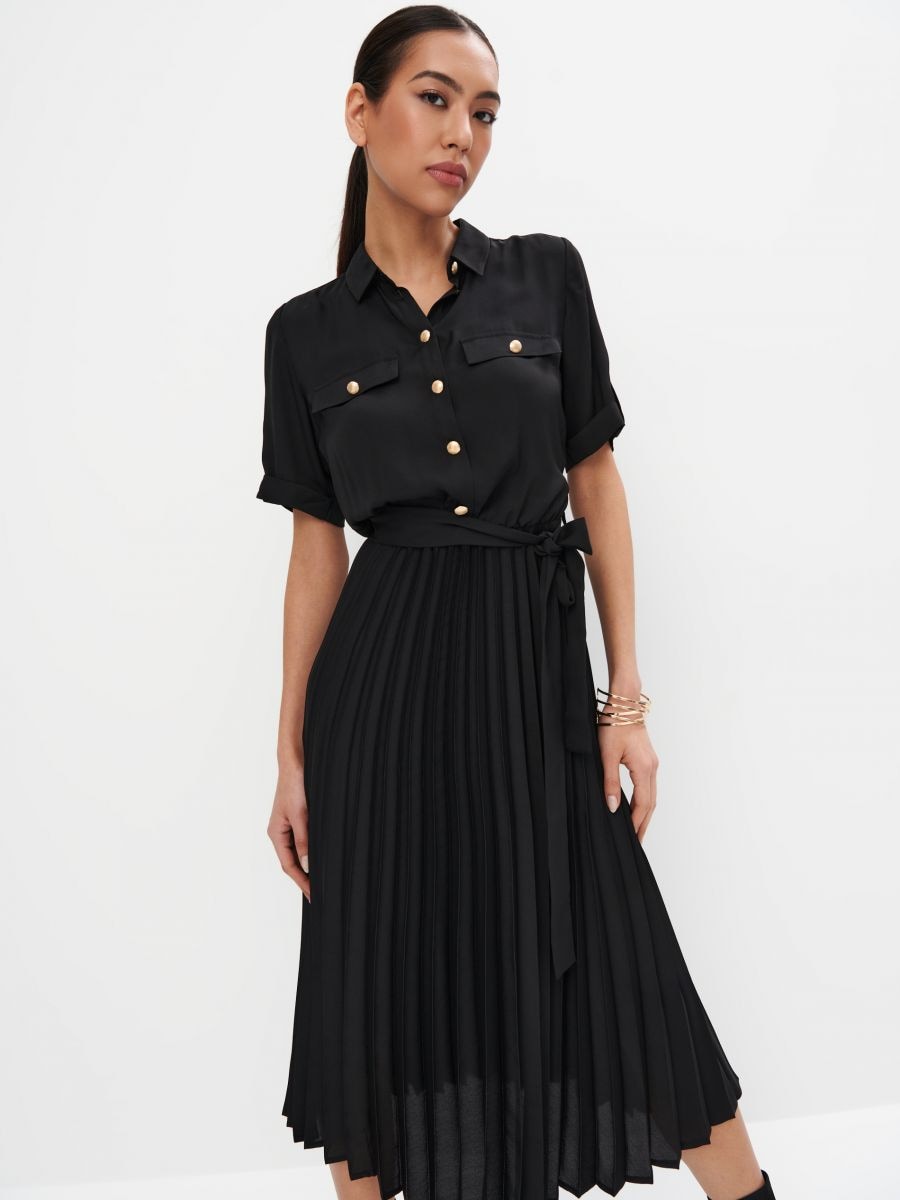 Koszulowa sukienka midi - czarny - MOHITO