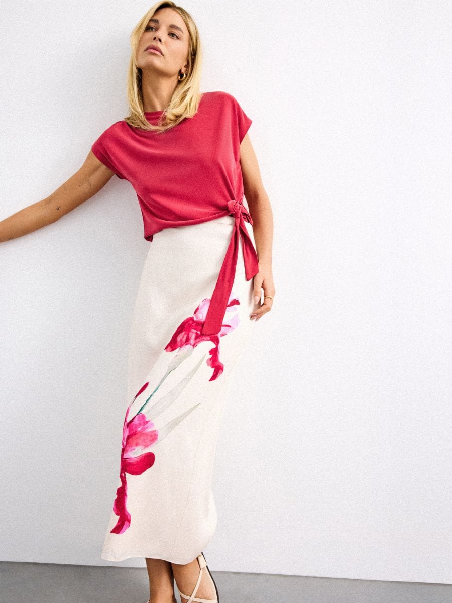 Fustă din fibre Lyocell - Beige - MOHITO