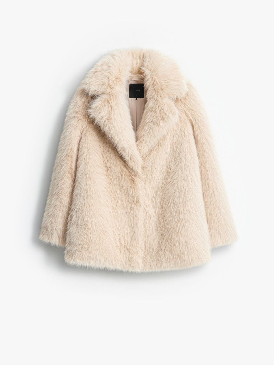 Sztuczne futro oversize - kremowy - MOHITO