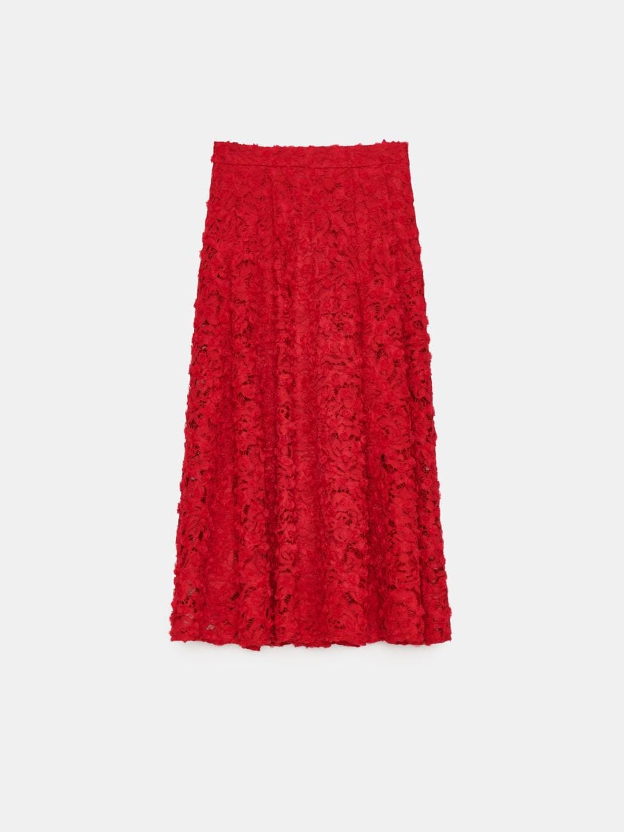 Fustă midi din dantelă - Roșu - MOHITO