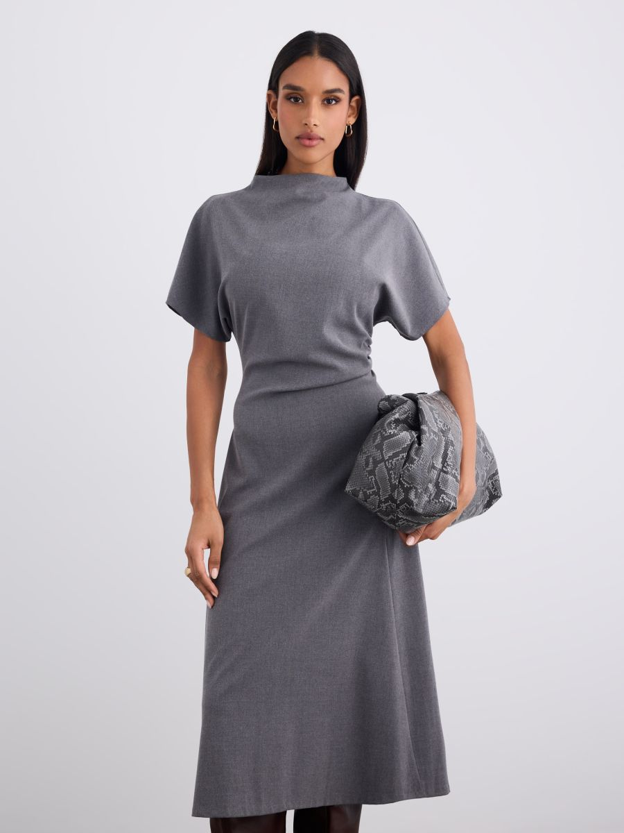 Rochie midi cu falduri - Gri închis - MOHITO