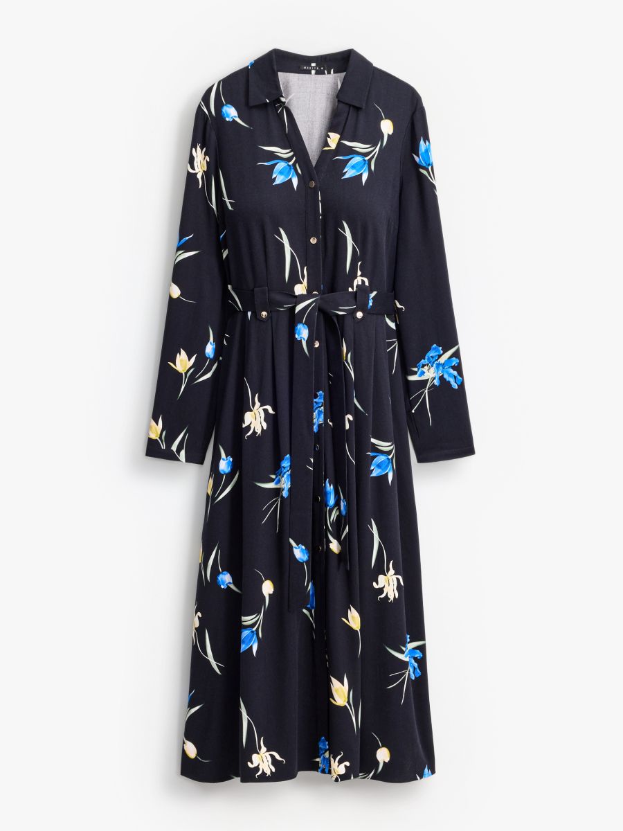 Rochie midi tip cămașă - Negru - MOHITO