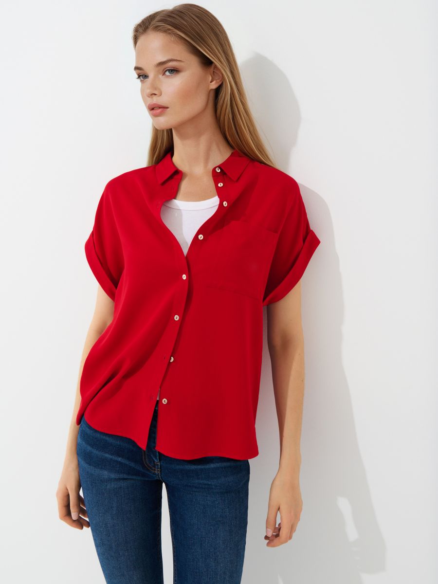 Koszula z wiskozy Koszula z wiskozy - czerwony - MOHITO