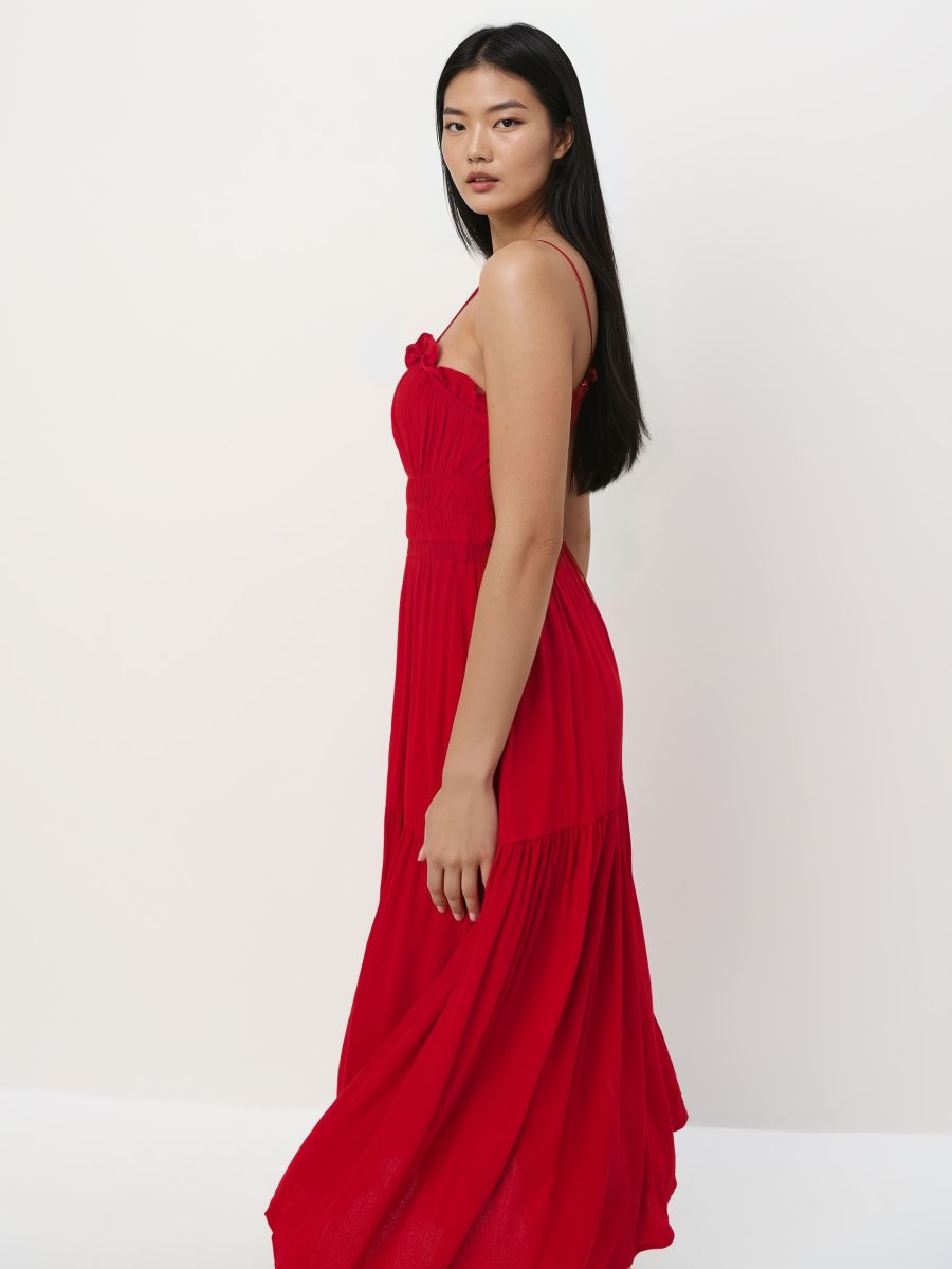 Rochie midi cu bretele - Roșu - MOHITO