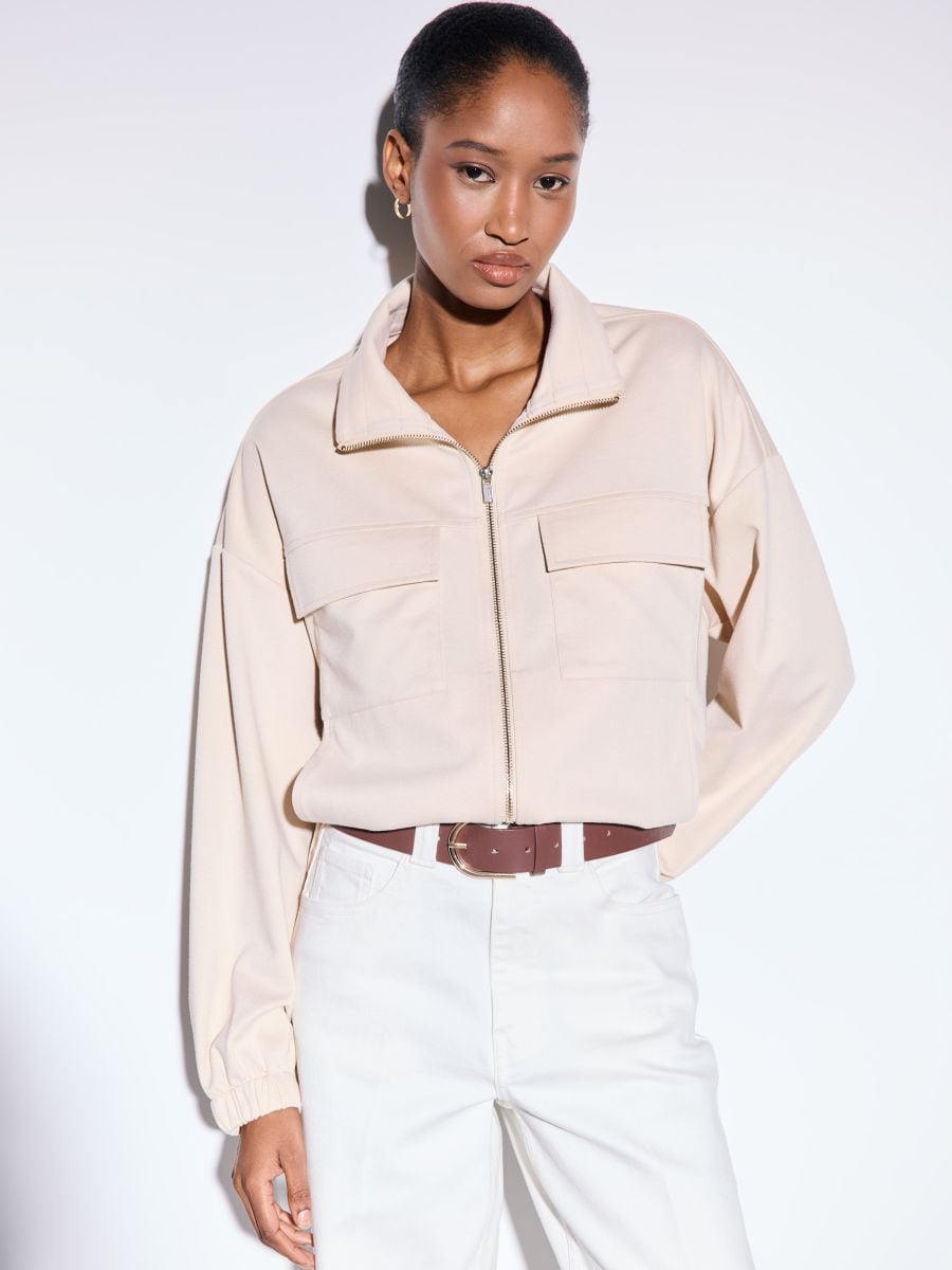 Hanorac cu fermoar - Beige - MOHITO