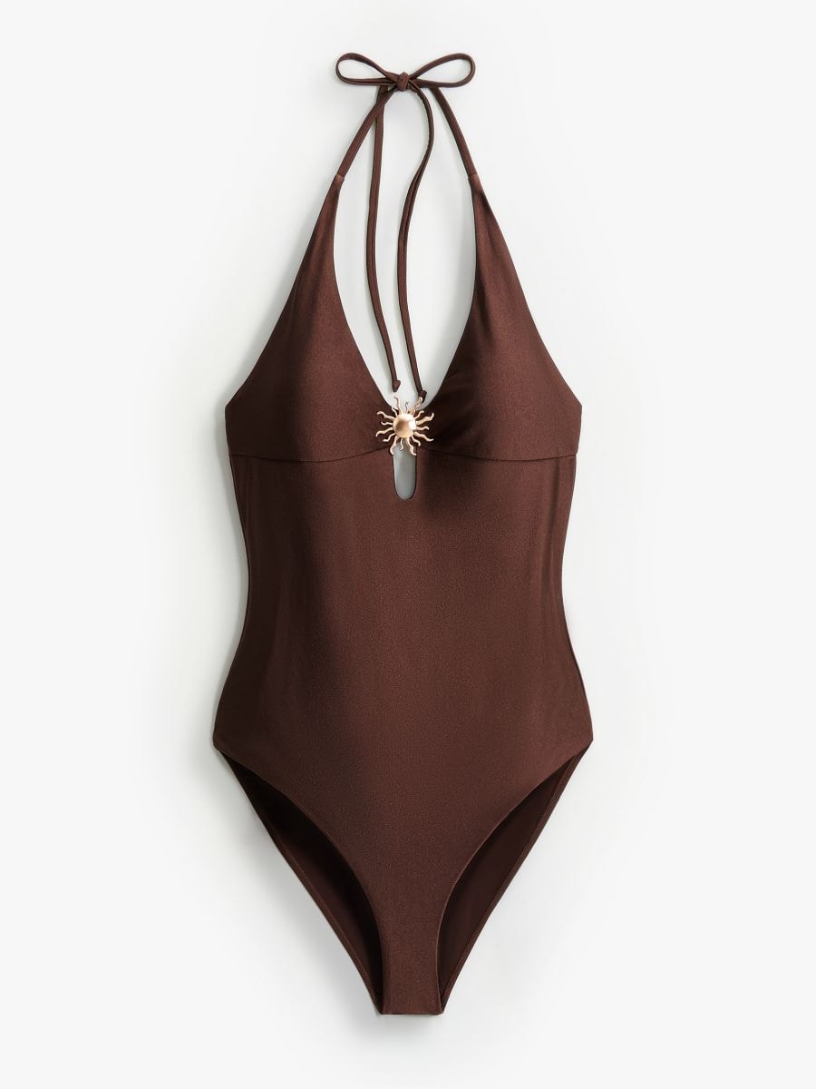 Jednoczęściowy strój kąpielowy - ciemnobrązowy - MOHITO