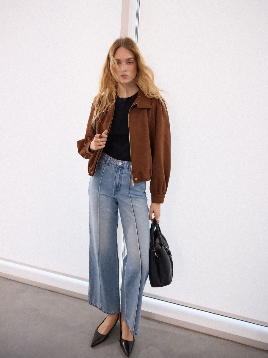 Jeansy wide leg - niebieski - MOHITO