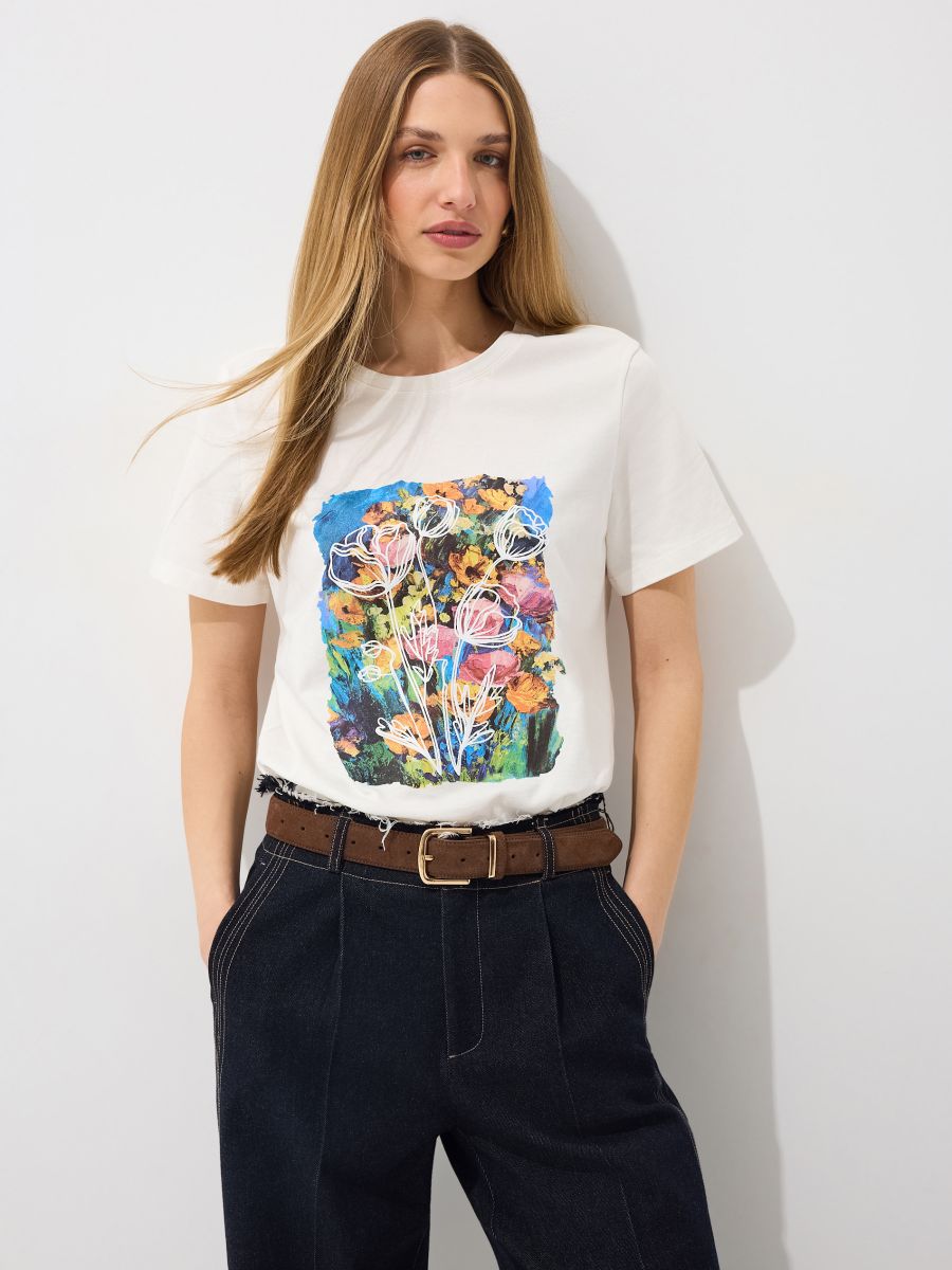 T-shirt z nadrukiem - kremowy - MOHITO