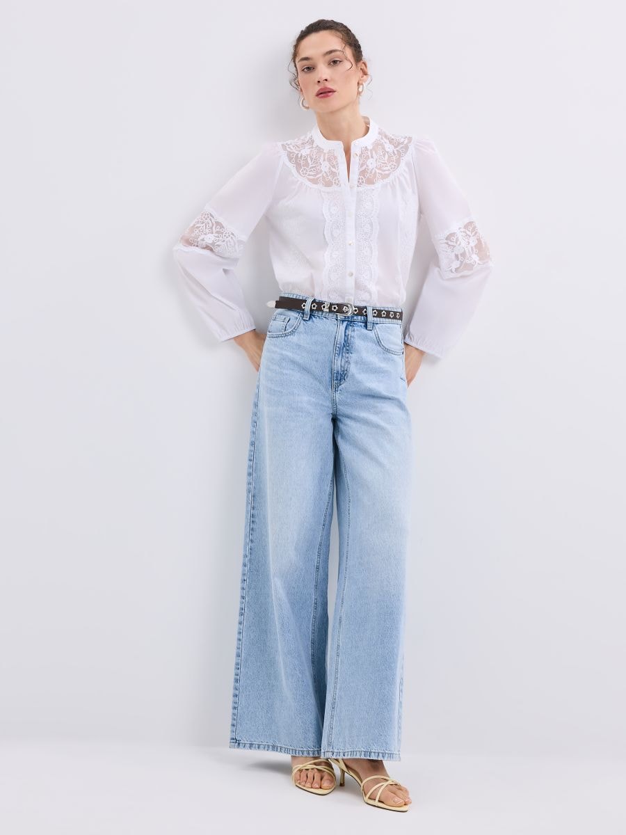 Blugi wide leg - Albastru - MOHITO
