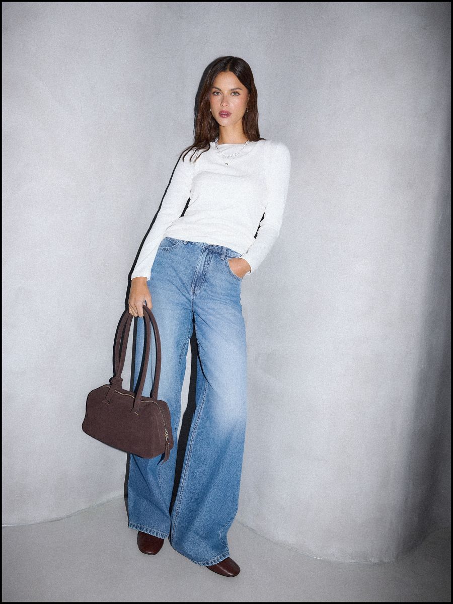 Blugi wide leg - Albastru - MOHITO