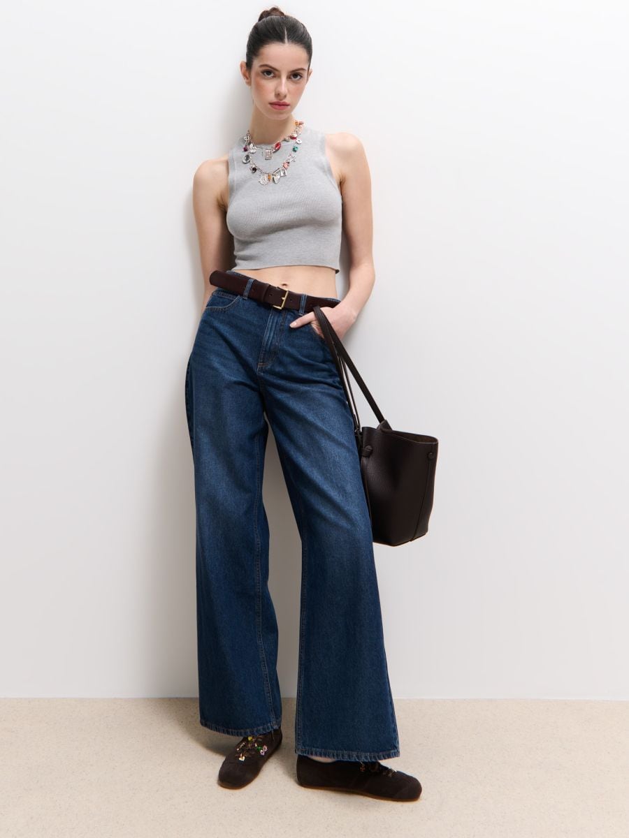 Jeansy wide leg - granatowy - MOHITO