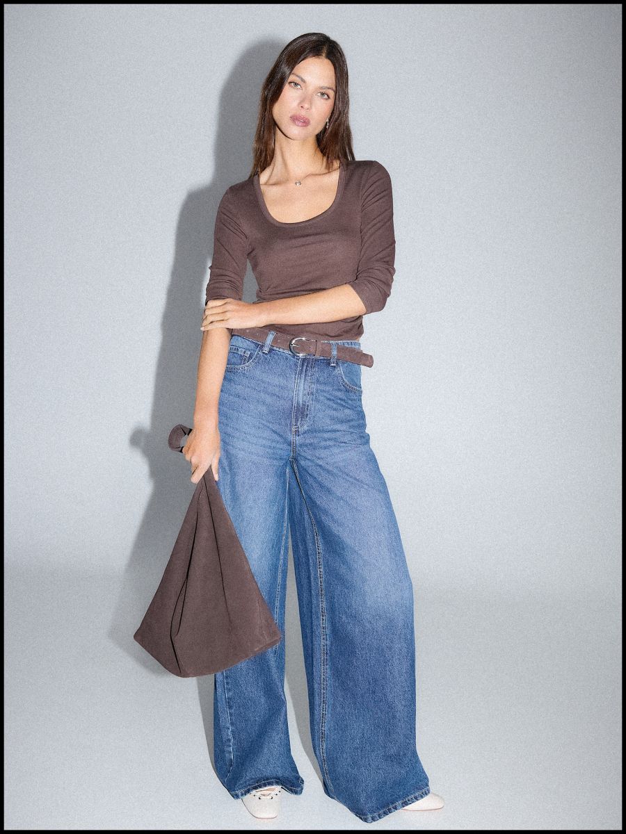 Jeansy wide leg - granatowy - MOHITO