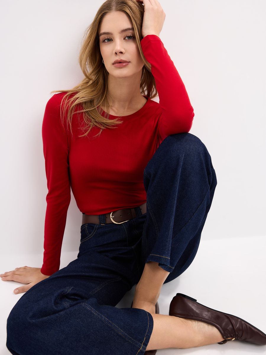 Czerwony longsleeve z domieszką wełny - czerwony - MOHITO