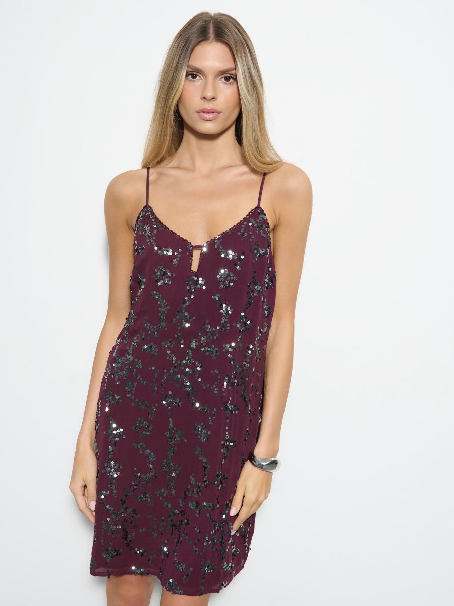 Cekinowa sukienka mini Cekinowa sukienka mini - mahoń - MOHITO