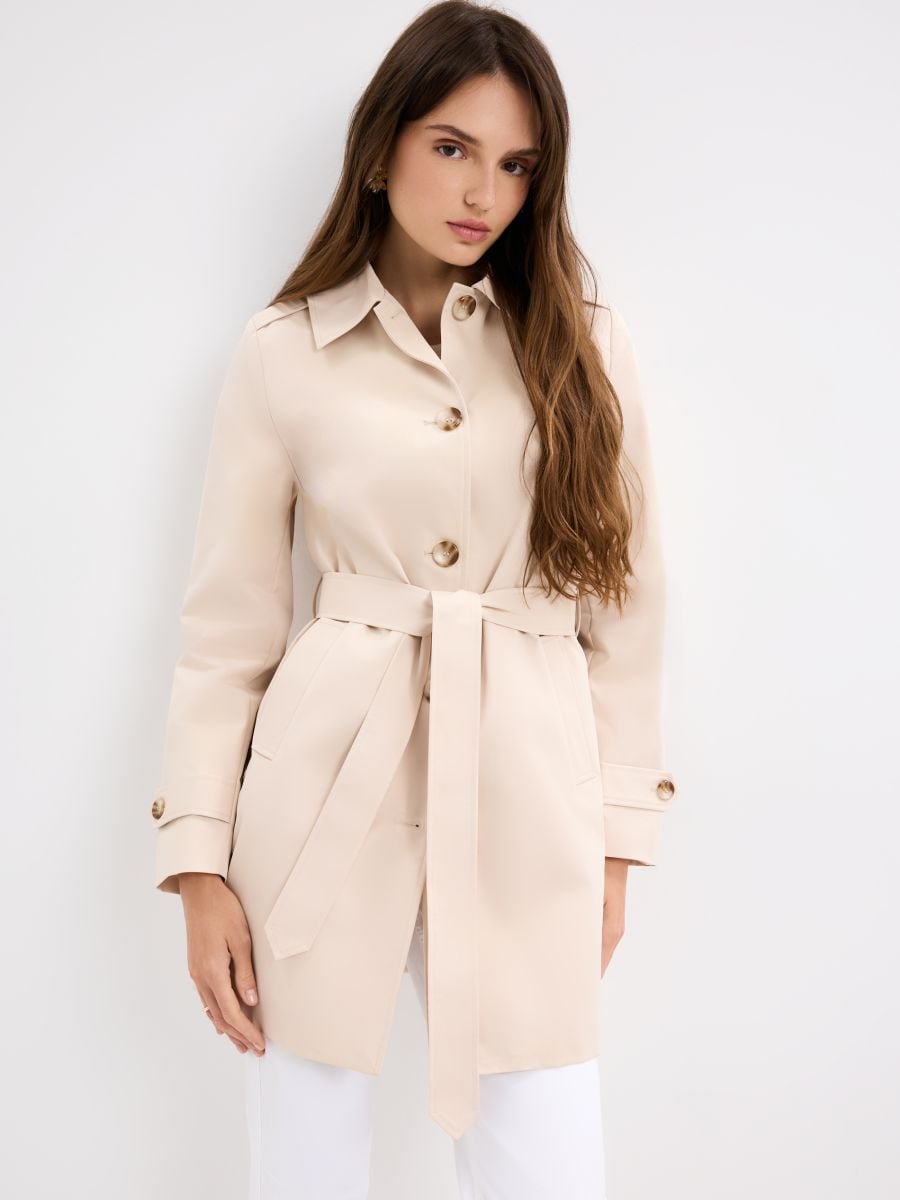 Beżowy tencz z wiązaniem w talii - beżowy - MOHITO