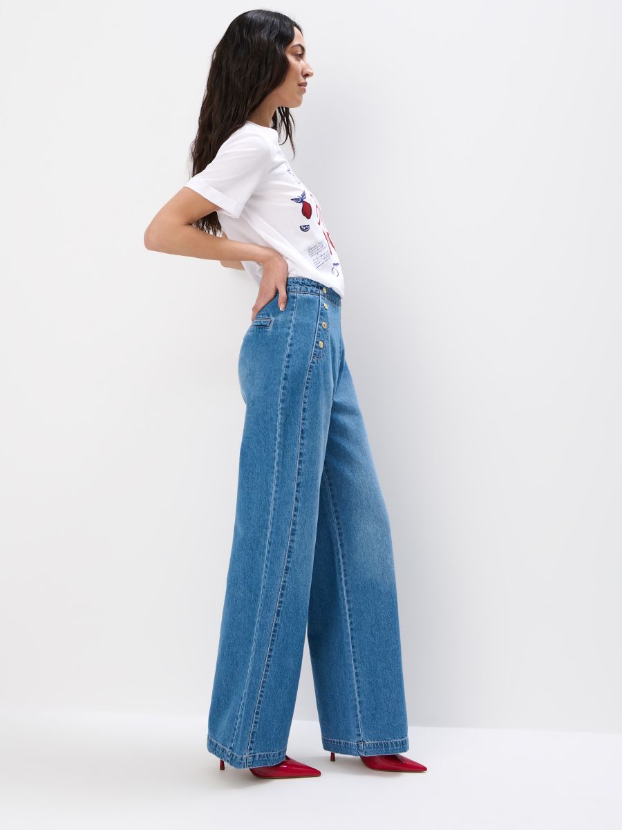 Jeansy wide leg - niebieski - MOHITO