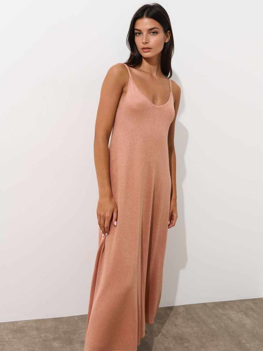 Rochie maxi cu cusătură metalizată - Roz - MOHITO