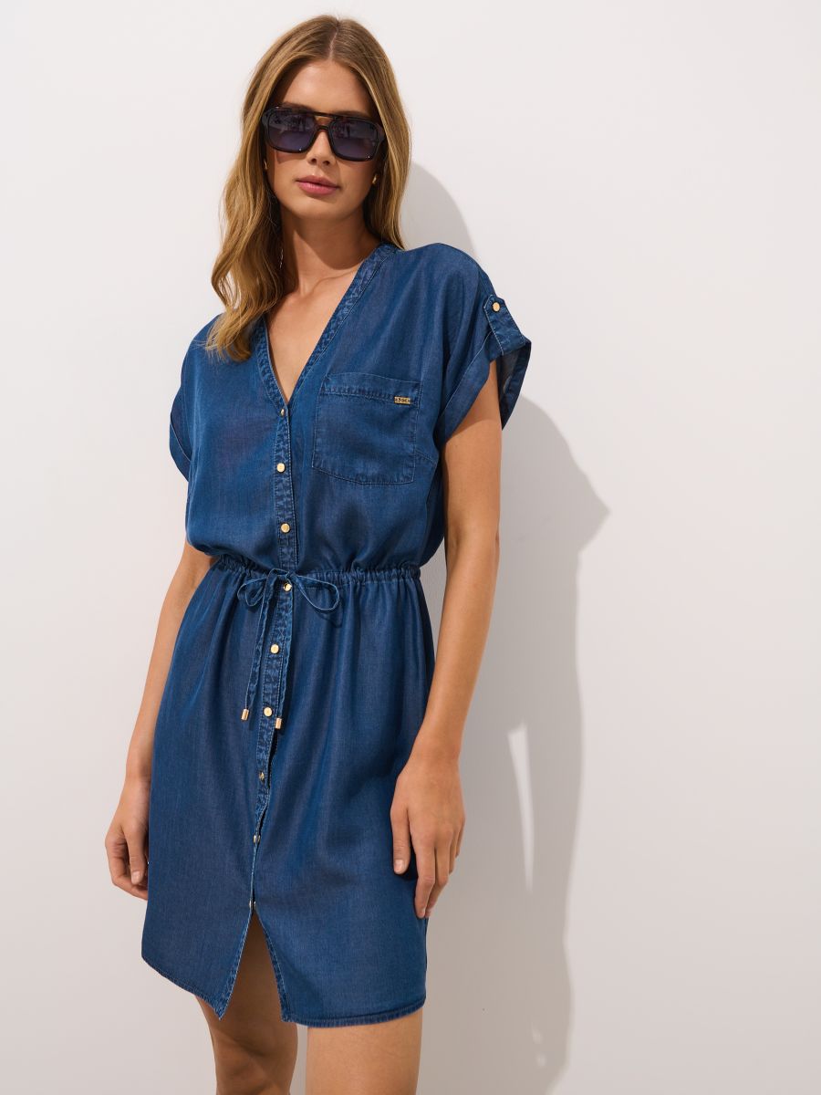Rochie mini tip cămașă - Bleu marin - MOHITO