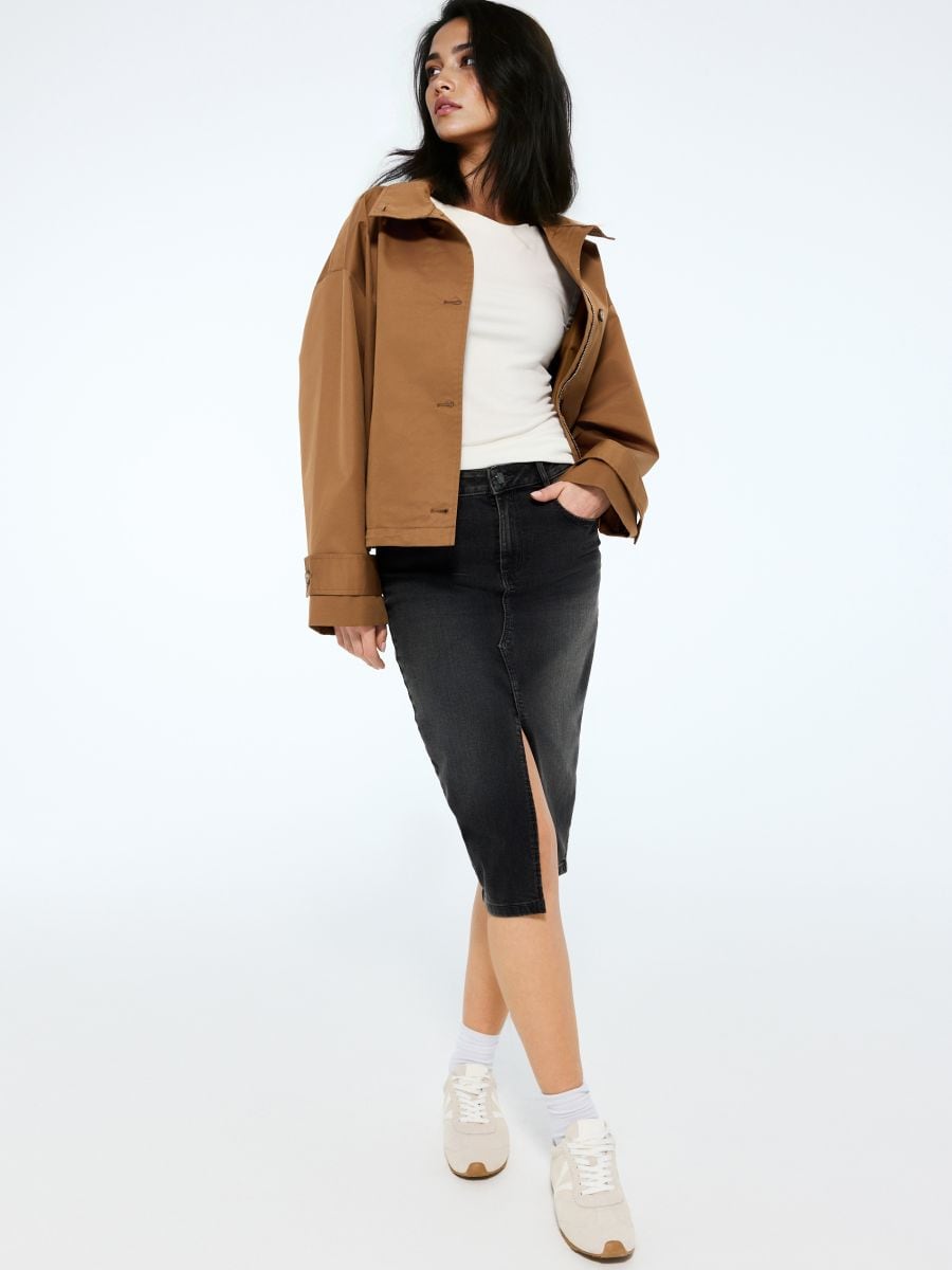 Fustă midi de blugi - Negru - MOHITO