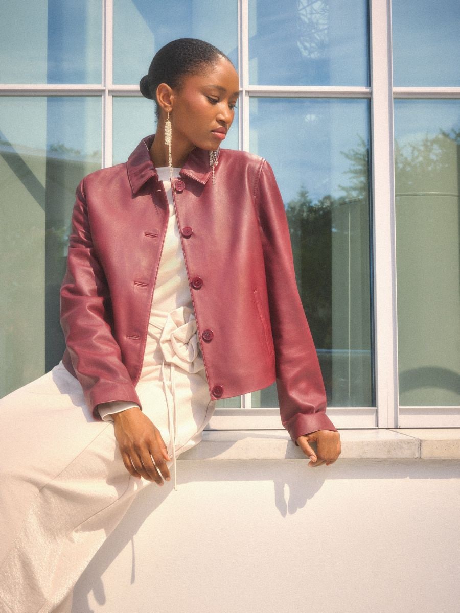 Kurtka skórzana Kurtka skórzana - kasztanowy - MOHITO