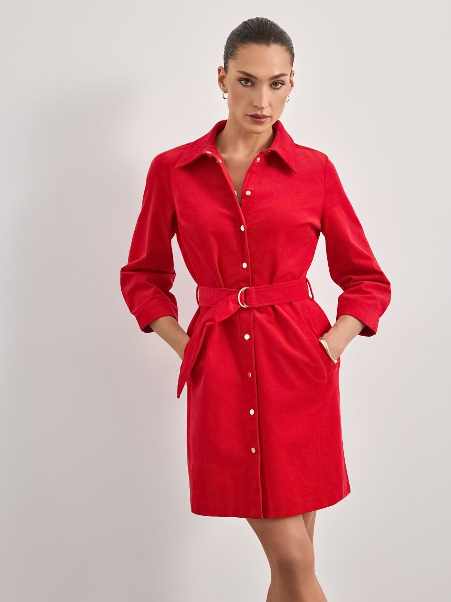 Rochie mini din velur - Roșu - MOHITO