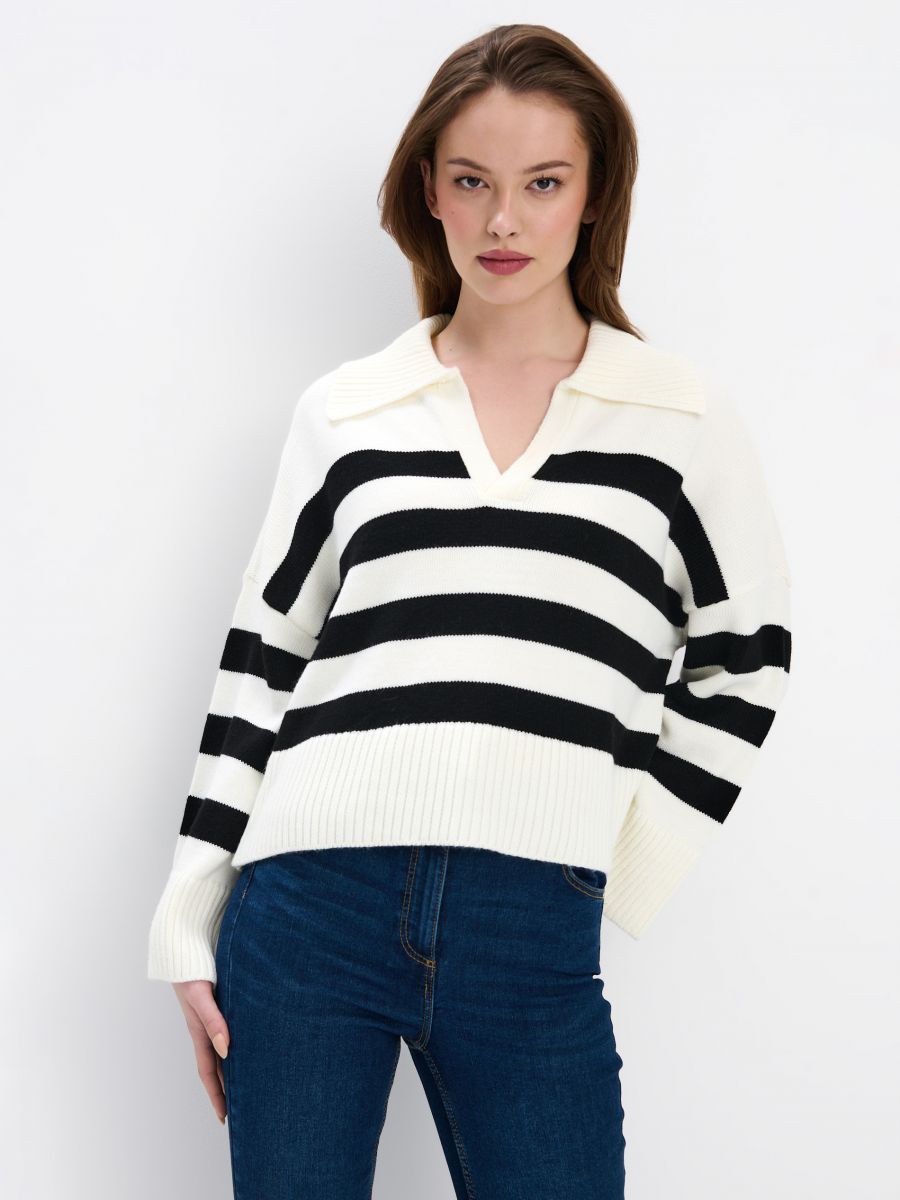 Sweter w paski - kremowy - MOHITO