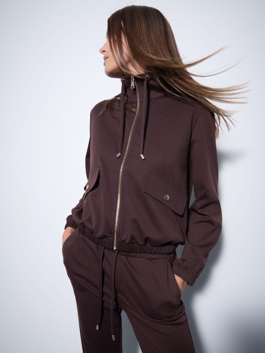 Czekoladowa bluza z zamkiem - ciemnobrązowy - MOHITO