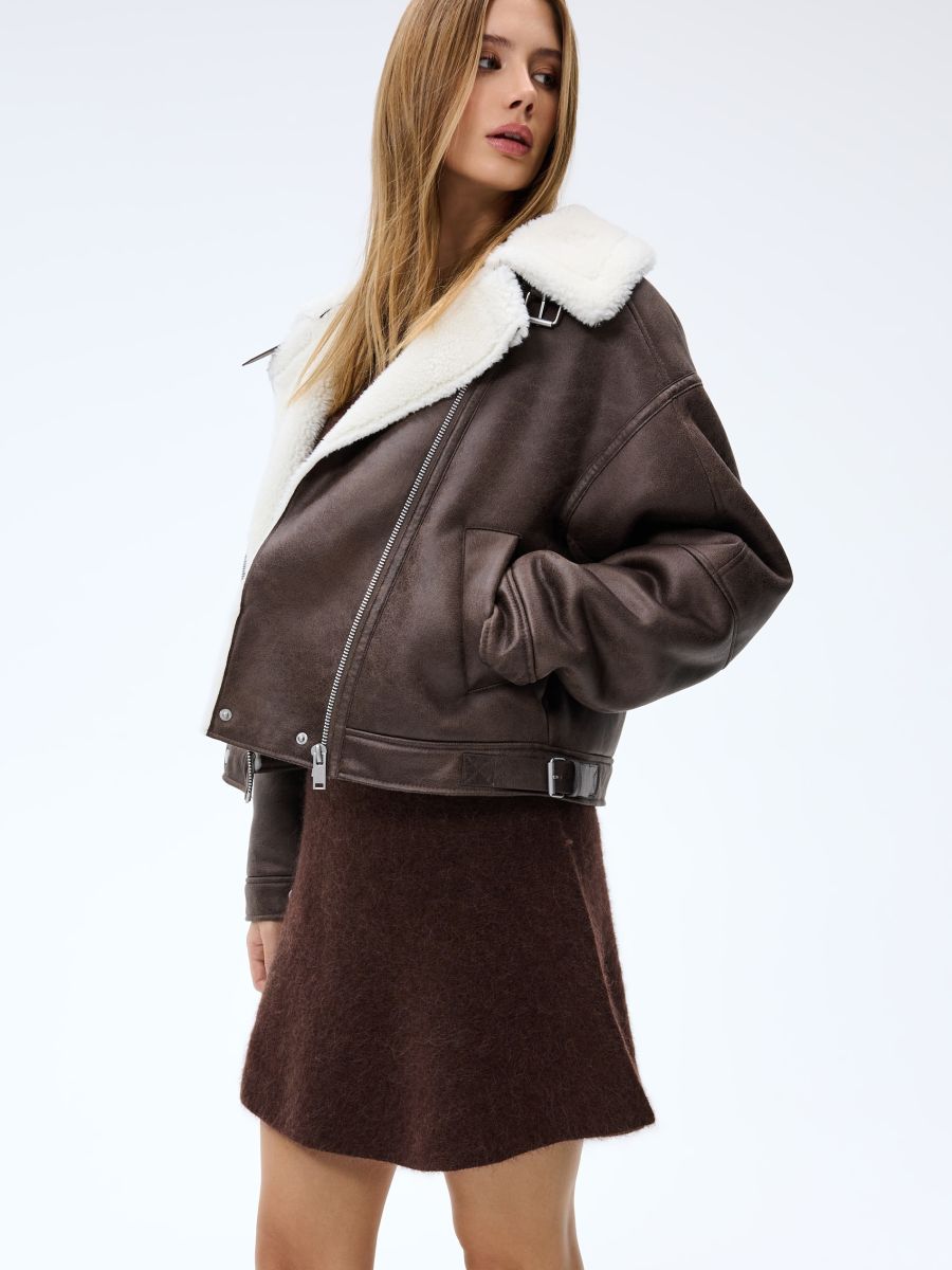 Kożuch z futerkiem - brązowy - MOHITO