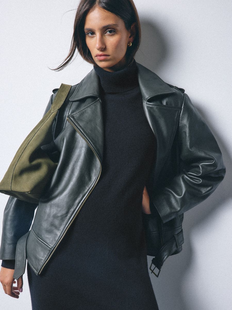 Jachetă din piele - Verde - MOHITO