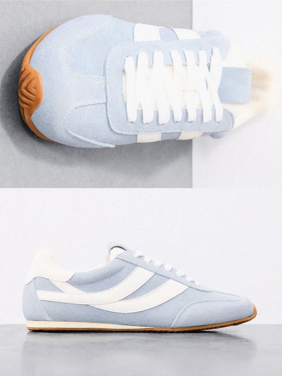 Skórzane sneakersy Skórzane sneakersy - błękitny - MOHITO