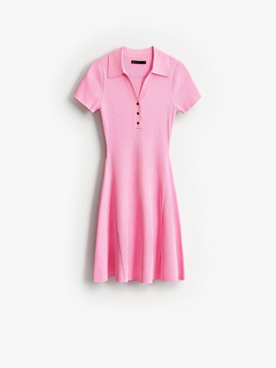 Sukienka mini z kołnierzem polo - różowy - MOHITO