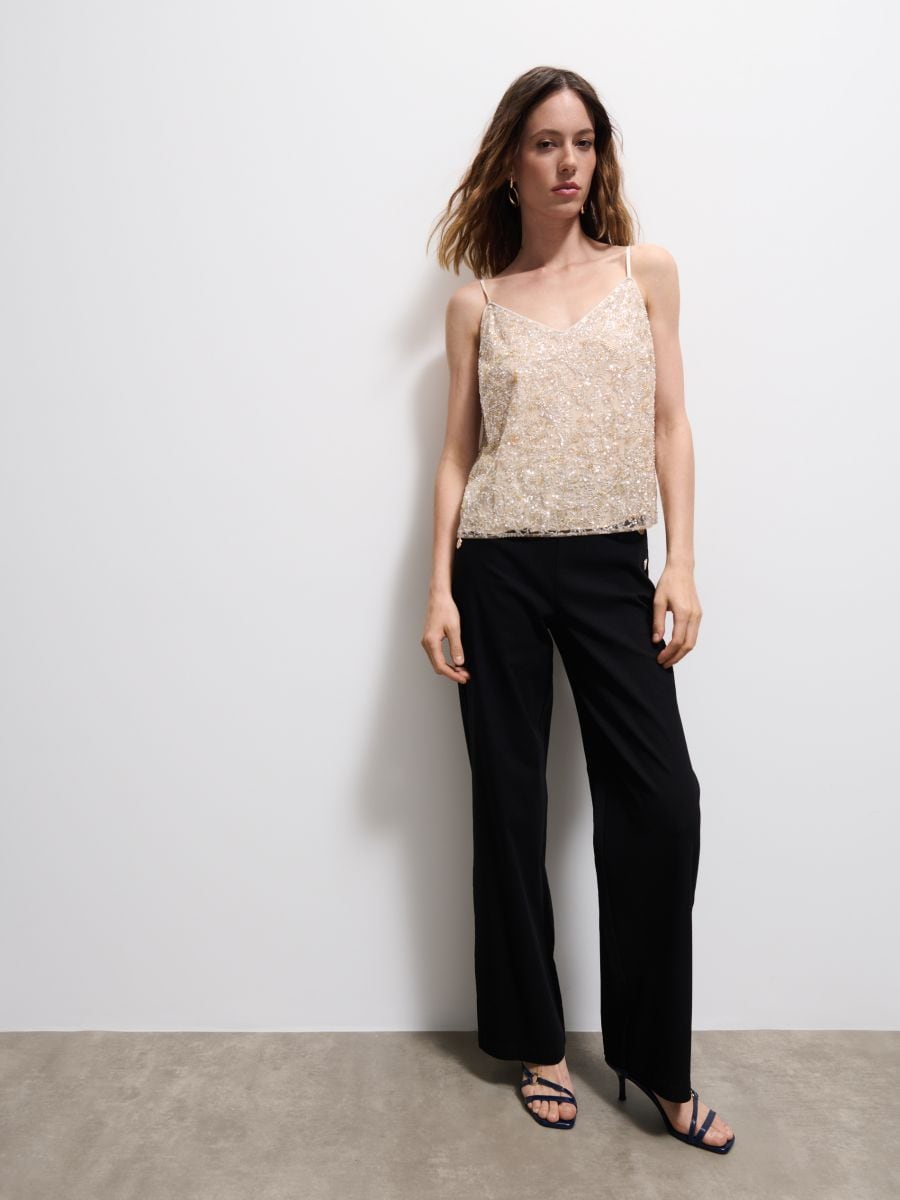 Czarne spodnie wide leg - czarny - MOHITO