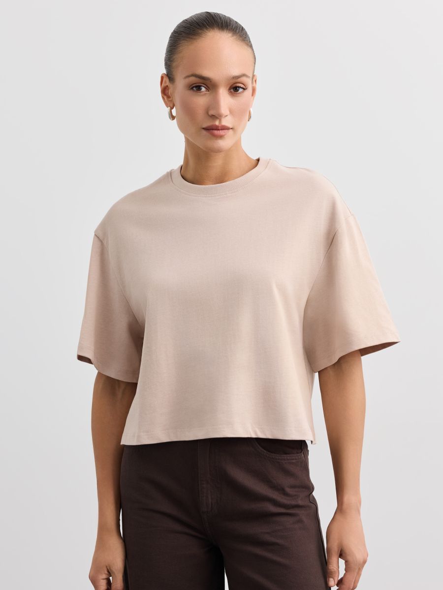 T-shirt z krótkim rękawem - beżowy - MOHITO