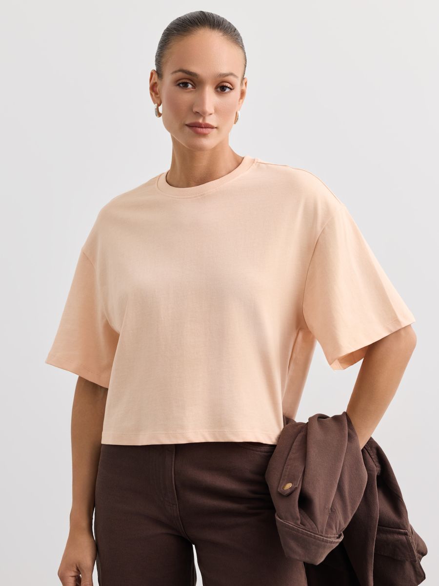 T-shirt z krótkim rękawem - brzoskwiniowy - MOHITO