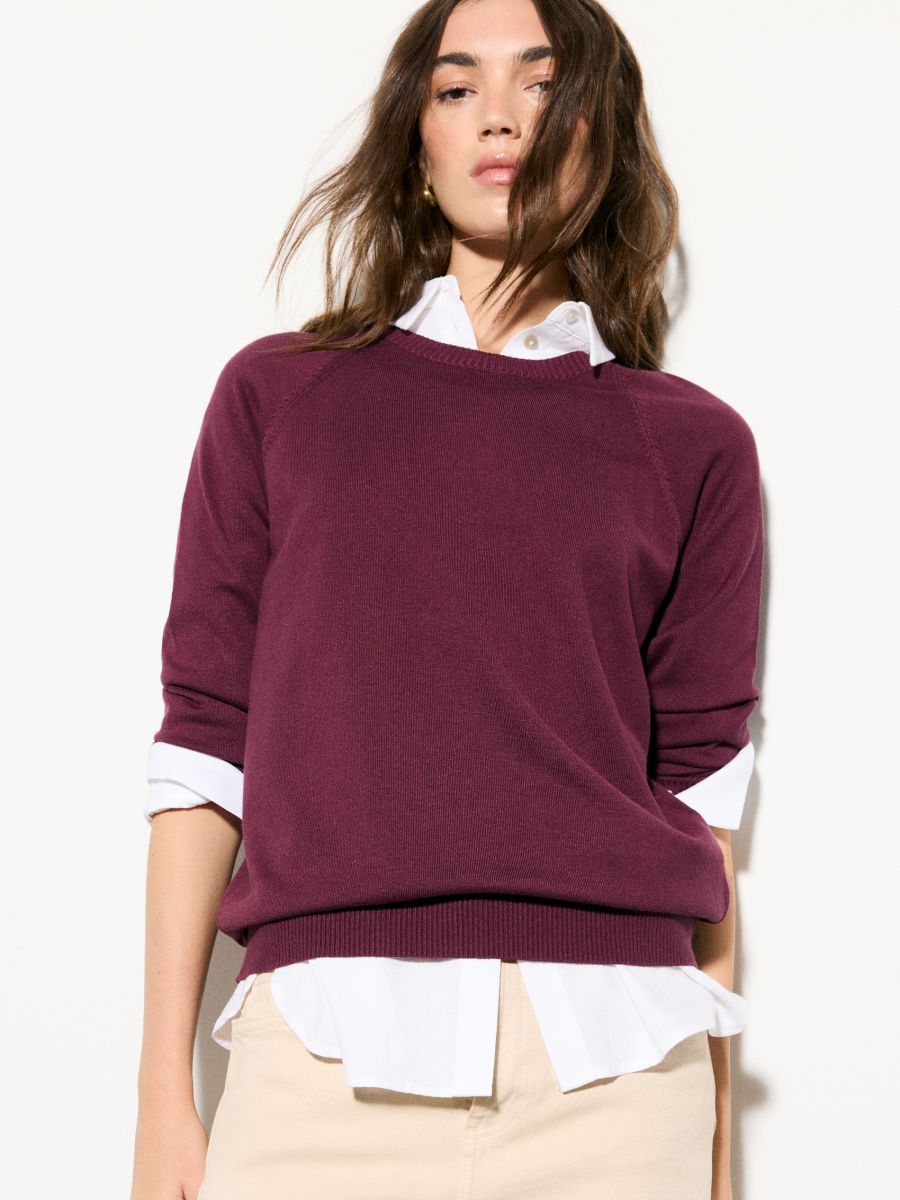 Burgundowy sweter z wiskozą - kasztanowy - MOHITO