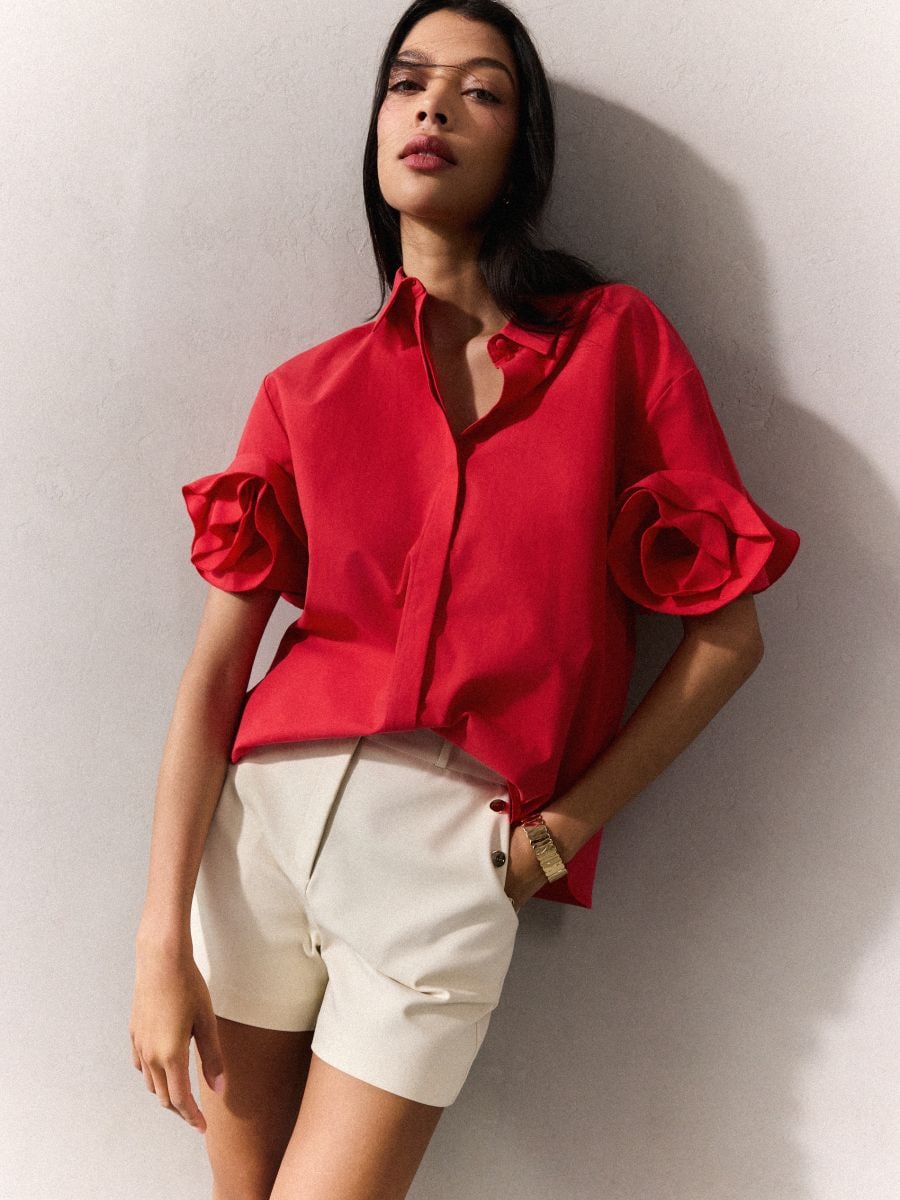 Cămașă din amestec de lyocell - Roșu - MOHITO