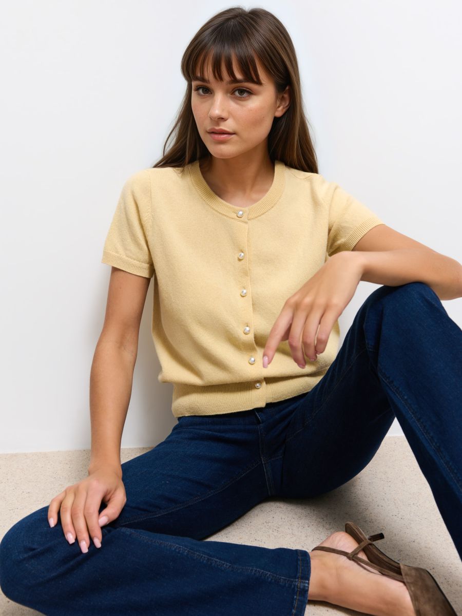 Wełniany masełkowy kardigan - żółty - MOHITO