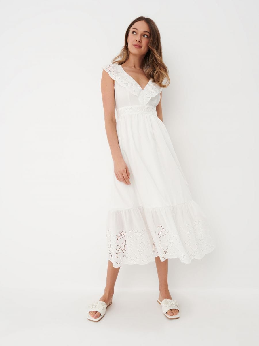 Bawełniana sukienka midi - biały - MOHITO