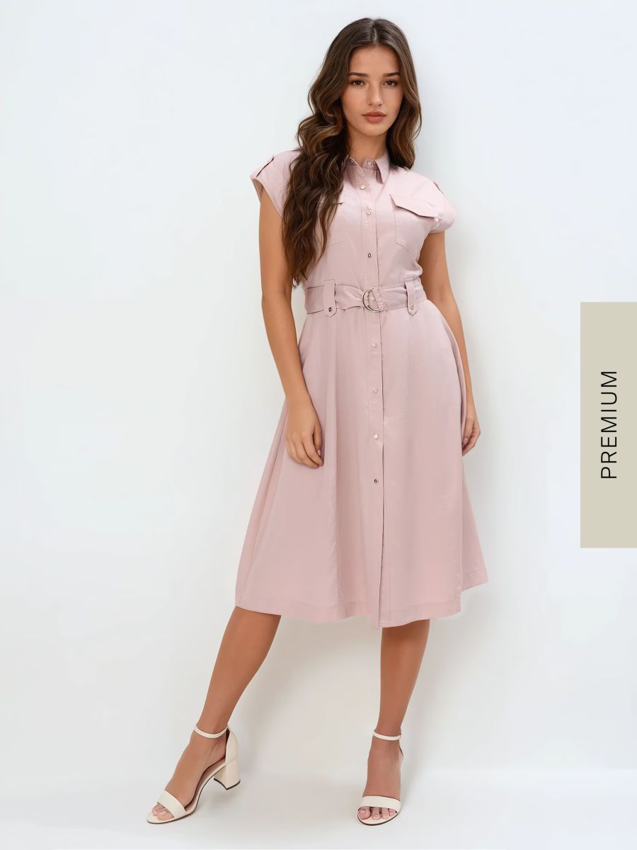 Rochie midi tip cămașă - Roz - MOHITO
