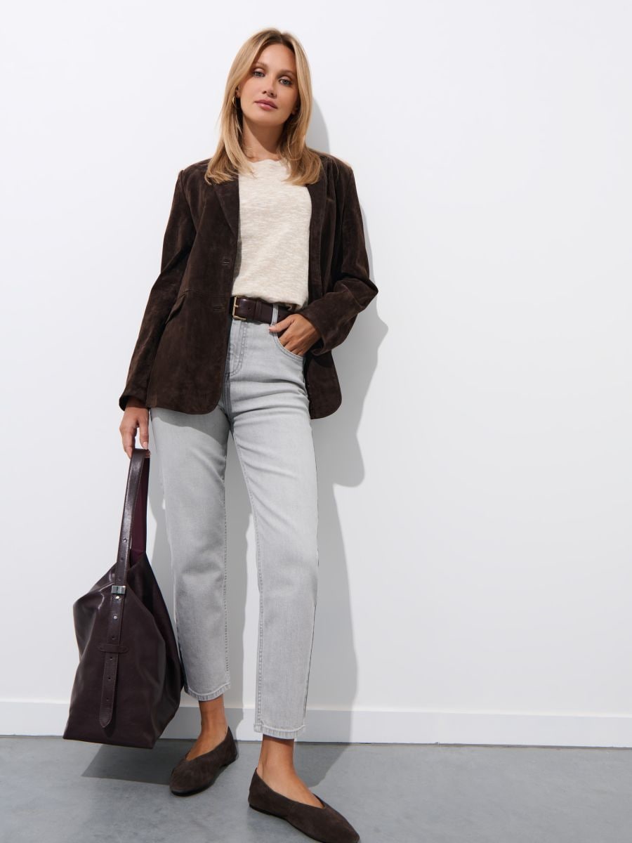 Jeansy mom slim push up - szary - MOHITO