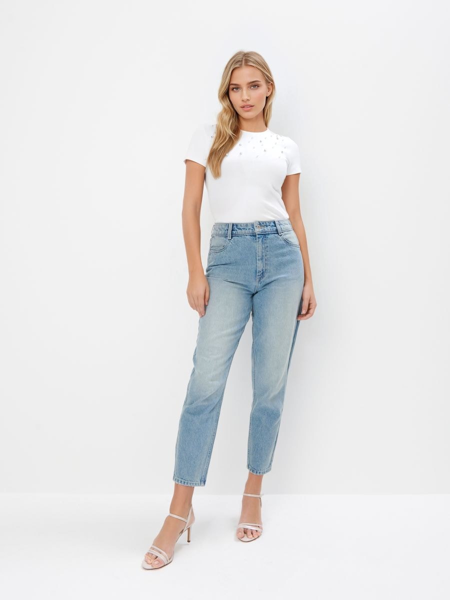 Jeansy mom fit - niebieski - MOHITO