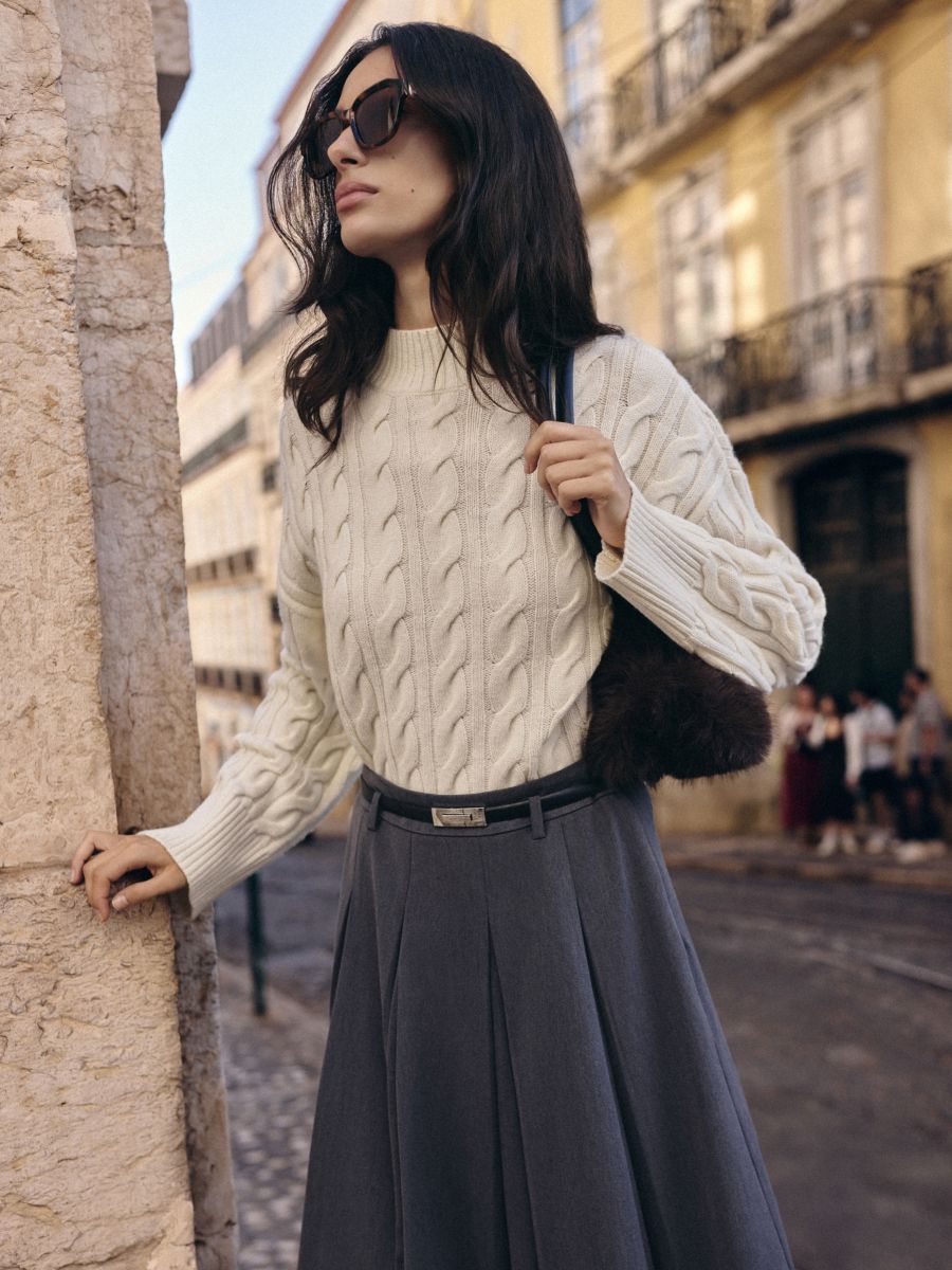 Sweter z bawełny i wełny - kremowy - MOHITO